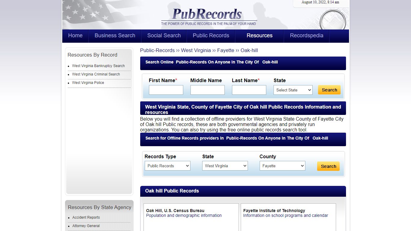 Oak hill, Fayette County, West Virginia Public Records